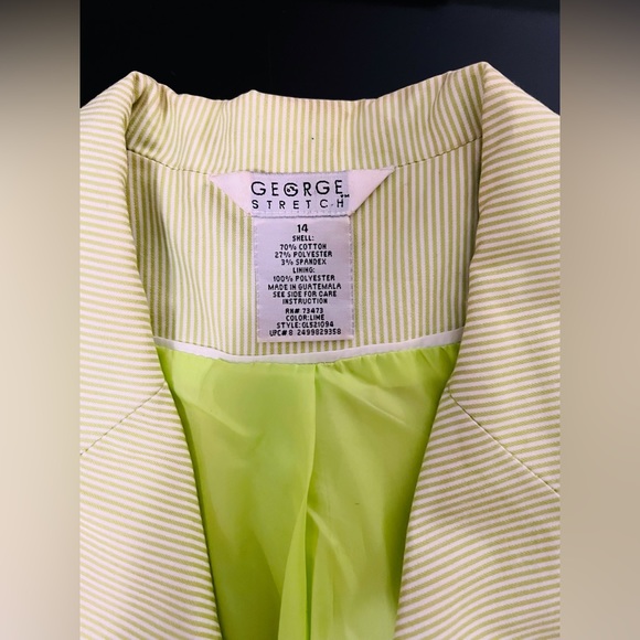 Green and White GEORGE Striped Blazer *size: 14* - Picture 2 of 3